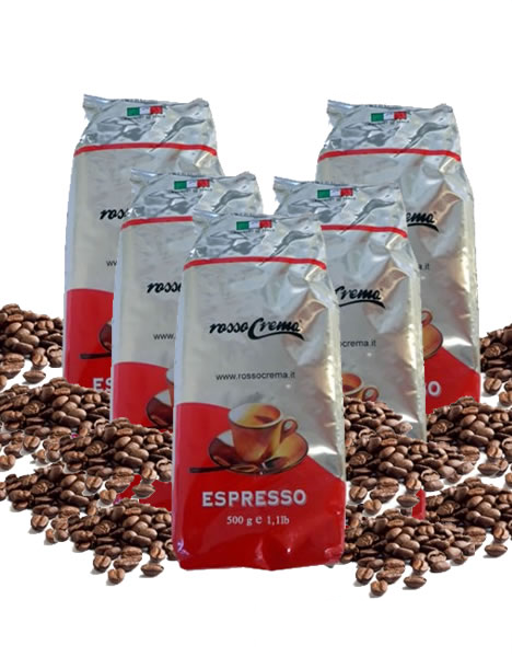 20 confezioni di caffè in grani rossocrema da 500 grammi